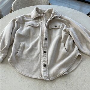Free People Cream Button-Up Sherpa Jacket